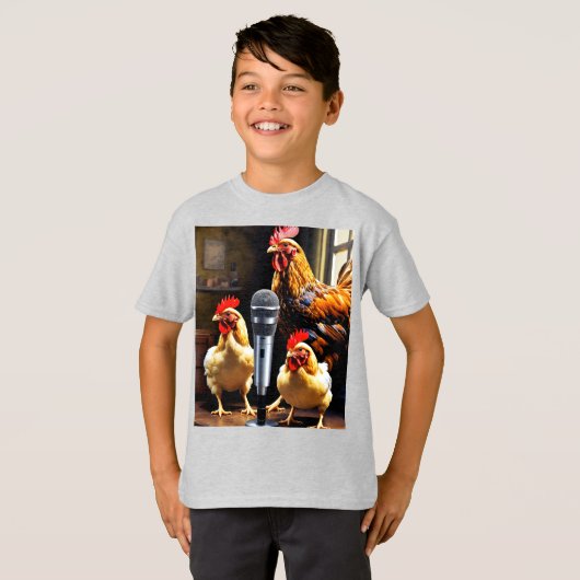 T-shirt Poultry in Session – Chickens with Mic & Recorder (Devant entier)