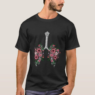 T-shirt Poumons Humains Anatomie Florale Art Avec Fleur Ro
