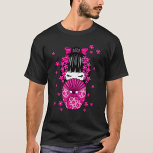 T-shirt Poupée Kokeshi avec fleurs japonaises de cerisier