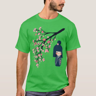 T-shirt Poupée Usaburo Kokeshi et sakura cerise Bl japonai