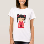 T-shirt Poupées japonaises de Kokeshi rose (Devant)