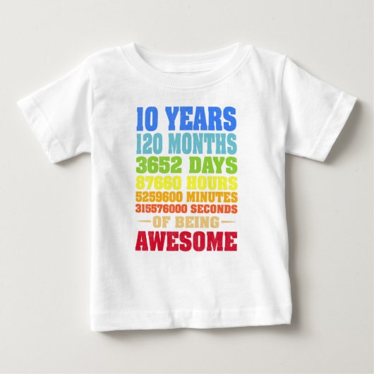T-shirt Pour Bébé 10 ans 120 mois d'être génial 10e anniversaire (Devant)