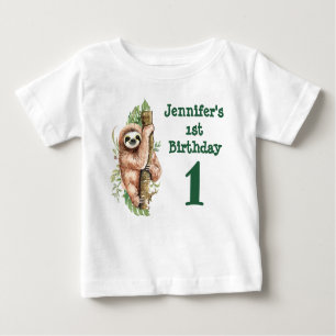 T-shirt Pour Bébé 1er anniversaire aquarelle Sloth & Feuilles tropic