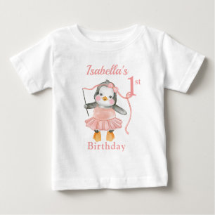 T-shirt Pour Bébé 1er anniversaire Ballerina Penguin rose