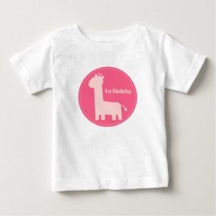 T-shirt Pour Bébé 1er Anniversaire - Bébé fille Girafe rose Silhouet
