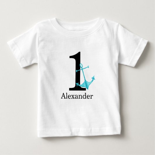 T-shirt Pour Bébé 1er anniversaire bébé garçon Ancre nautique Nom pe (Devant)