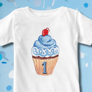 T-shirt Pour Bébé 1er anniversaire Boy Blue Cupcake