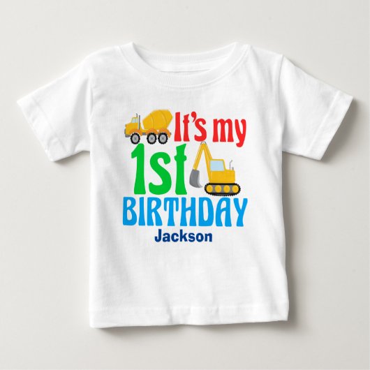 T-shirt Pour Bébé 1er anniversaire Boy Construction Véhicule Party (Devant)
