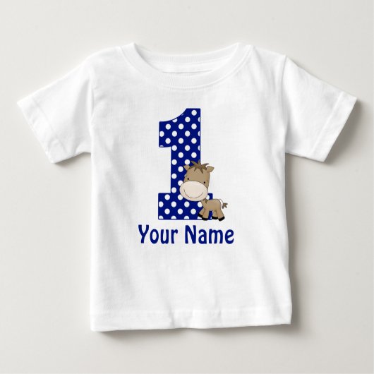 T-shirt Pour Bébé 1er Anniversaire Cheval bleu Personnalisé (Devant)