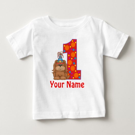 T-shirt Pour Bébé 1er Anniversaire Chiot Chemise Personnalisée (Devant)