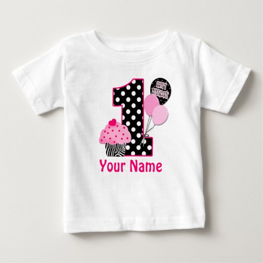 T-shirt Pour Bébé 1er anniversaire Cupcake Zebra chemise personnalis (Devant)