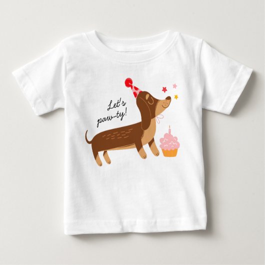 T-shirt Pour Bébé 1er anniversaire de la fille Pawty mignon chien de (Devant)