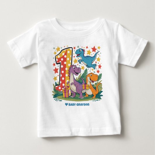T-shirt Pour Bébé 1er anniversaire Dinosaur Anniversaire (Devant)