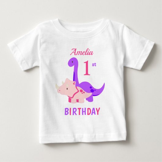 T-shirt Pour Bébé 1er Anniversaire Dinosaures T-shirt bébé rose (Devant)