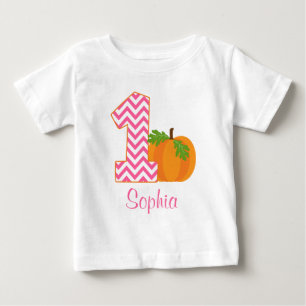 T-shirt Pour Bébé 1er anniversaire fille Chevron Citrouille personna