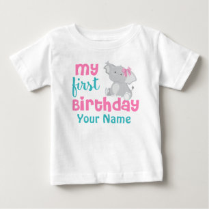 T-shirt Pour Bébé 1er anniversaire fille éléphant rose Personnalisé