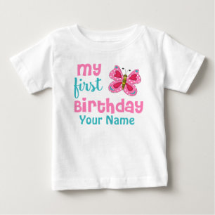 T-shirt Pour Bébé 1er anniversaire fille papillon rose Personnalisé