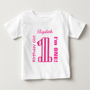 T-shirt Pour Bébé 1er anniversaire fille STRIPED un an personnalisé