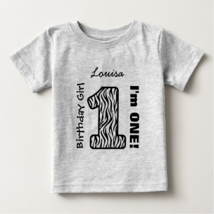 T-shirt Pour Bébé 1er anniversaire fille ZEBRA Un an personnalisé V0