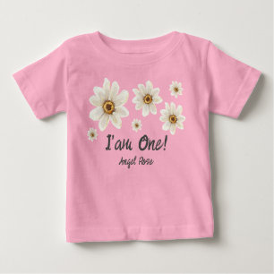 T-shirt Pour Bébé 1er Anniversaire Floral Aquarelle Daisy Custom Cut