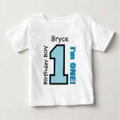 T-shirt Pour Bébé 1er Anniversaire Garçon BLUE Un an Nom personnalis (Devant)