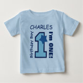 T-shirt Pour Bébé 1er Anniversaire Garçon BLUE Un an Nom personnalis (Devant)