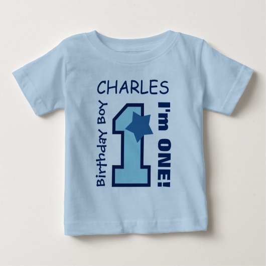T-shirt Pour Bébé 1er Anniversaire Garçon BLUE Un an Nom personnalis (Devant)