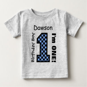 T-shirt Pour Bébé 1er anniversaire Garçon CHECKS Un an Nom personnal