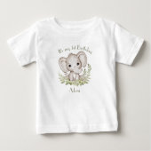T-shirt Pour Bébé 1er Anniversaire Garçon Elephant Vert Nom (Devant)