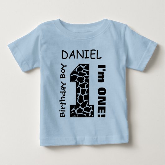 T-shirt Pour Bébé 1er anniversaire garçon GIRAFFE un an Nom personna (Devant)