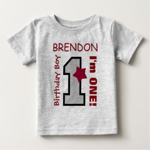 T-shirt Pour Bébé 1er anniversaire Garçon GRAY Un an Nom personnalis