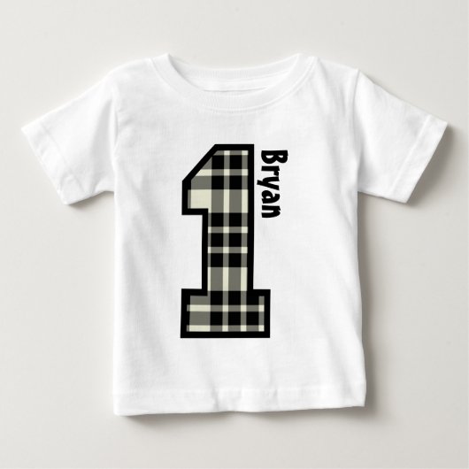 T-shirt Pour Bébé 1er anniversaire garçon PLAID un an Nom personnali (Devant)