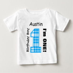 T-shirt Pour Bébé 1er anniversaire garçon PLAID un an Nom personnali