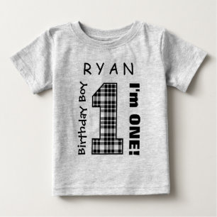 T-shirt Pour Bébé 1er anniversaire garçon PLAID un an Nom personnali