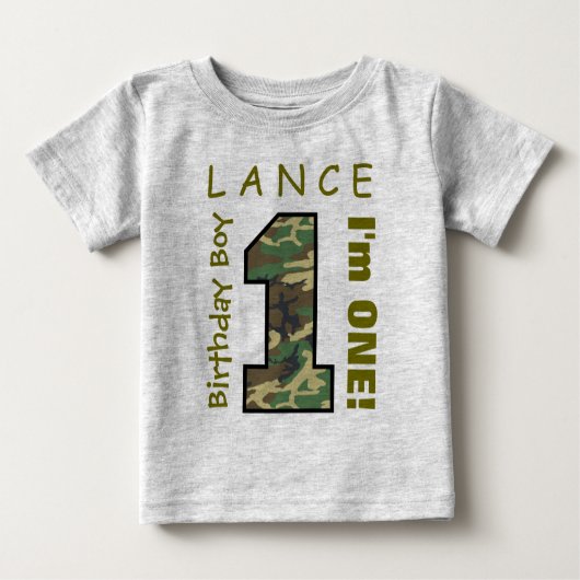T-shirt Pour Bébé 1er Anniversaire Garçon Un An Camo Numéro V01L1 (Devant)