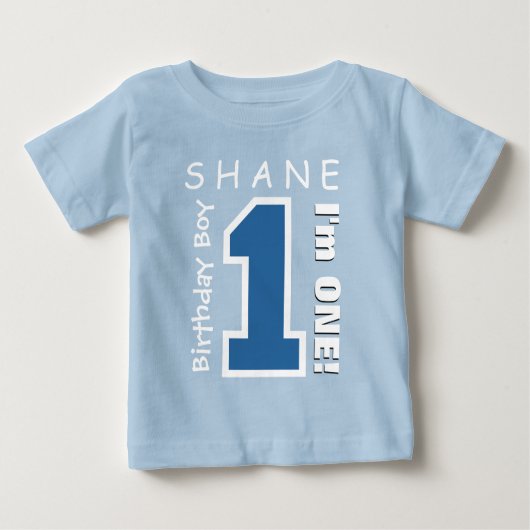 T-shirt Pour Bébé 1er anniversaire garçon un an Nom personnalisé Blu (Devant)