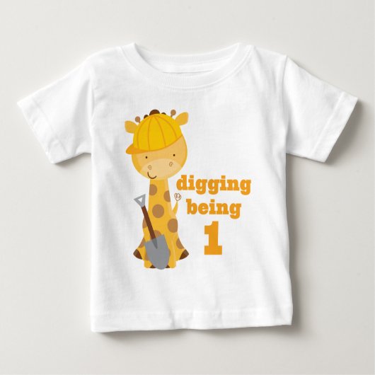T-shirt Pour Bébé 1er anniversaire Giraffe Construction Travailleur (Devant)
