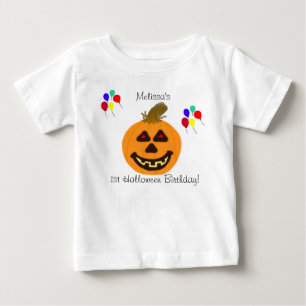 T-shirt Pour Bébé 1er anniversaire Halloween Ballons Citrouille Nom