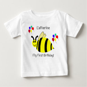 T-shirt Pour Bébé 1er Anniversaire Jaune Bumble Bee & Balloons Chemi