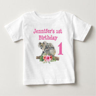 T-shirt Pour Bébé 1er Anniversaire Maman & Bébé Koala Ours Aquarelle