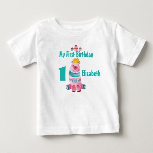 T-shirt Pour Bébé 1er anniversaire mignon Aquarelle Ours portant une (Devant)