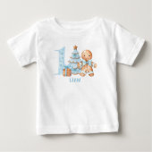 T-shirt Pour Bébé 1er anniversaire Noël Pain d'épices bleu Nom de l' (Devant)