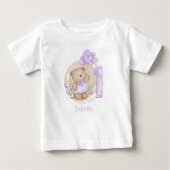 T-shirt Pour Bébé 1er Anniversaire Nom Cute Teddy Bear Purple (Devant)