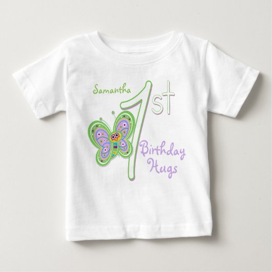 T-shirt Pour Bébé 1er Anniversaire Papillon Hugs Nom personnalisé (Devant)