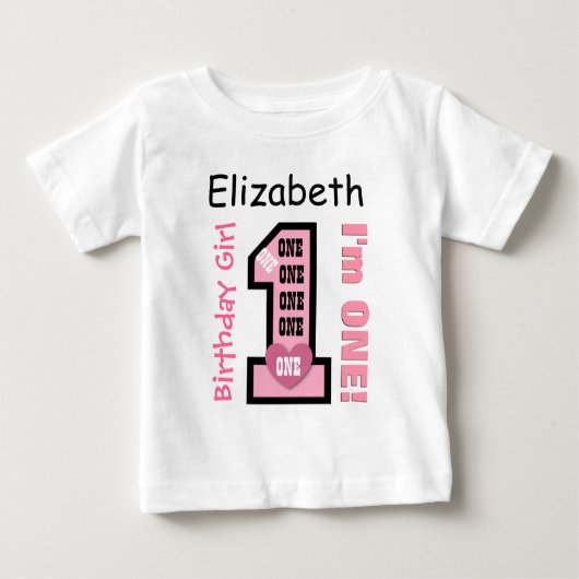 T-shirt Pour Bébé 1er Anniversaire Pastel Pink One Year Personnalisé (Devant)