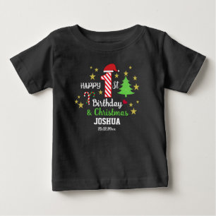 T-shirt Pour Bébé 1er anniversaire personnalisé et premier Noël noir