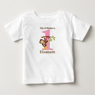 T-shirt Pour Bébé 1er Anniversaire Petit Singe Rose