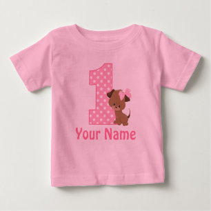 T-shirt Pour Bébé 1er Anniversaire Puppy Pink Personnalisé
