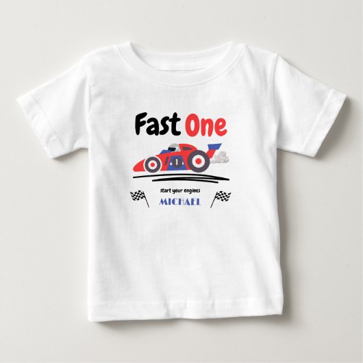T-shirt Pour Bébé 1er Anniversaire Rapide Une Voiture de Course Roug (Devant)