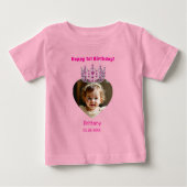 T-shirt Pour Bébé 1er anniversaire rose nom photo tiara bébé fille (Devant)